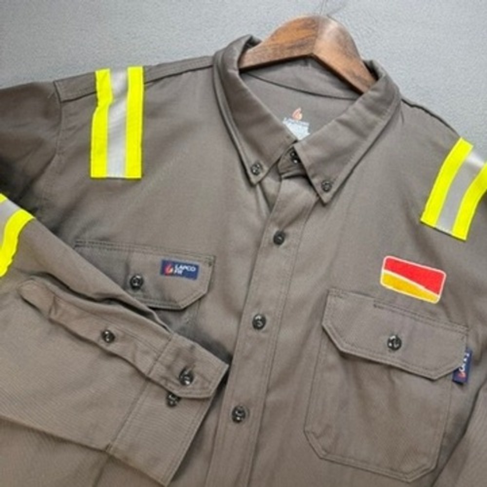 LAPCO FR Flame Resistant Work Shirt Regular 2XL Long Gray Reflective Tape CAT 2